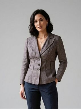 Le Château Brown Structured Corset Blazer 3/4 Sleeve Dark Academia Vintage L / M